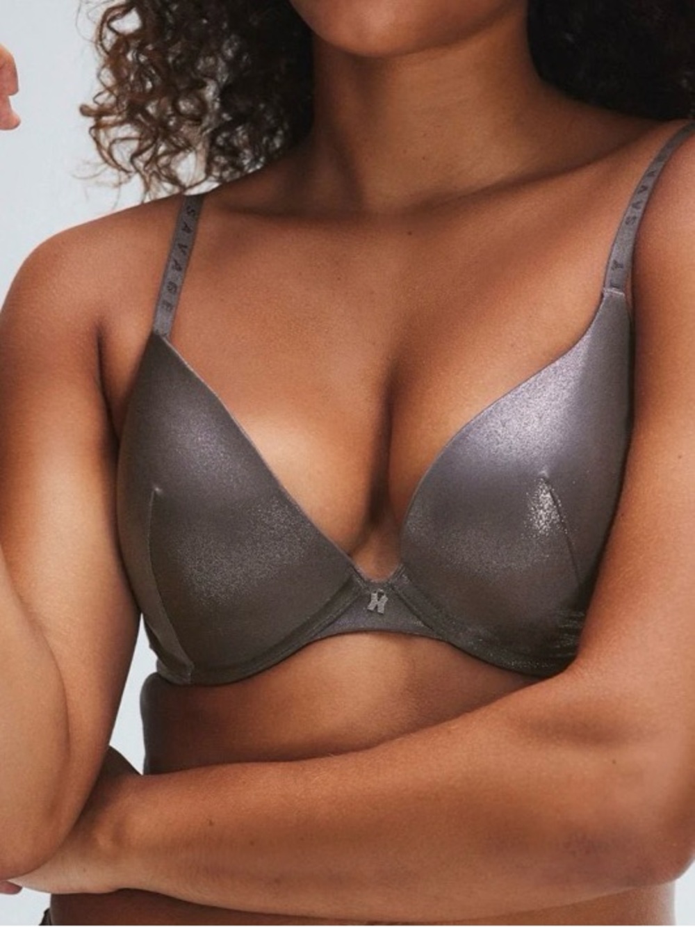 Savage X Fenty Shimmering Gray Bra MICROFIBER METALLIC PUSH-UP BRA Size 36DDD